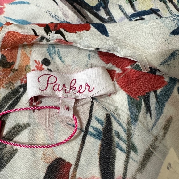 Parker Clayton || Woman’s Ruffle Watercolor Floral Silk Top size Med - Picture 8 of 13